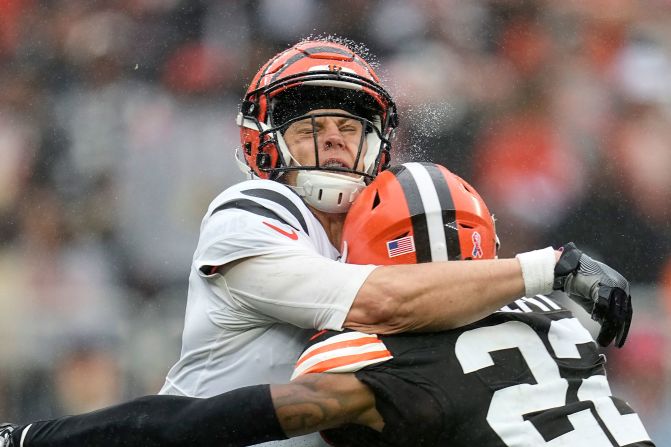 It was a rough day for Joe Burrow and the Cincinnati Bengals as they got trounced by the Cleveland Browns 24-3 on September 10. The highest paid quarterback in the league had a tough start to the season, throwing 14-for-31 for 82 yards and being crushed here by Browns safety Grant Delpit.