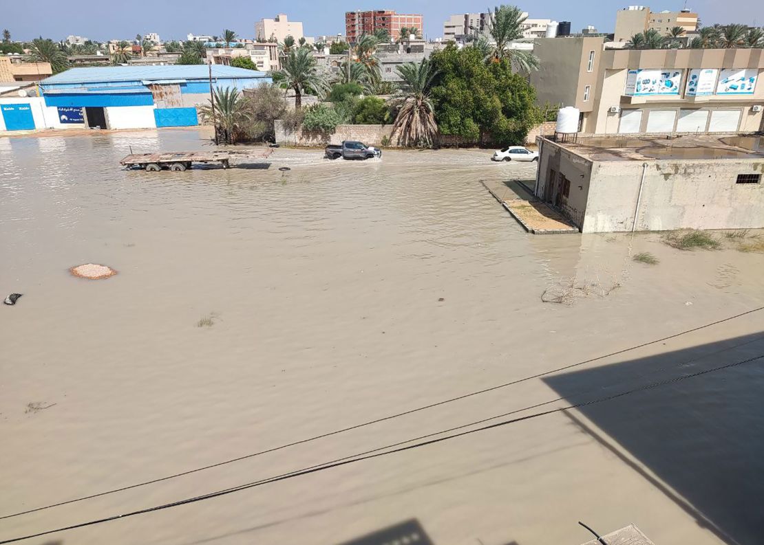Settlements, vehicles and workplaces damaged after floods caused by heavy rains in Misrata, Libya on September 10, 2023.