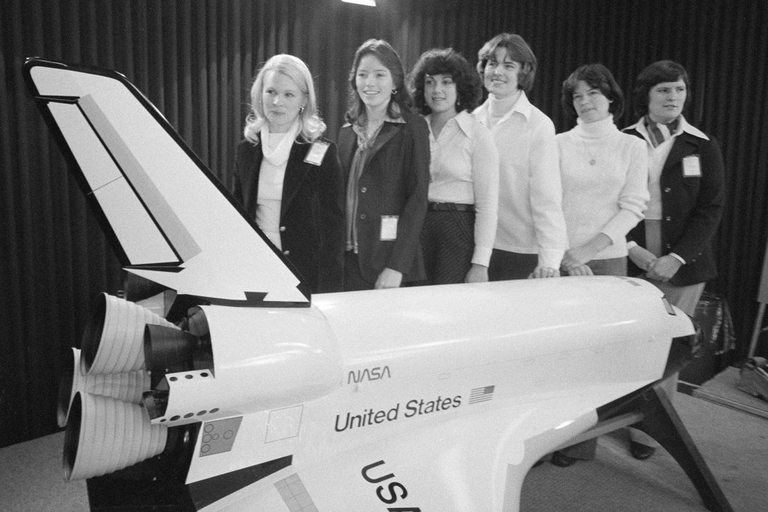 S78-25633 (31 Jan. 1978) --- These six mission specialist astronaut candidates are the first women ASCANs to be named by NASA. They are, left to right, Rhea Seddon, Anna L. Fisher, Judith A. Resnik, Shannon W. Lucid, Sally K. Ride and Kathryn D. Sullivan. Along with these candidates, 14 other mission specialist candidates and 15 pilot astronaut candidates were presented during a press conference at the Johnson Space Center on Jan. 31, 1978. All 35 met the press in the larger Teague Auditorium and the women greeted photographers and other media representatives in the Public Affairs Office briefing room. Photo credit: NASA