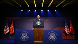 US President Joe Biden holds a press conference in Hanoi on September 10, 2023, on the first day of a visit in Vietnam. Biden travels to Vietnam to deepen cooperation between the two nations, in the face of China's growing ambitions in the region. 