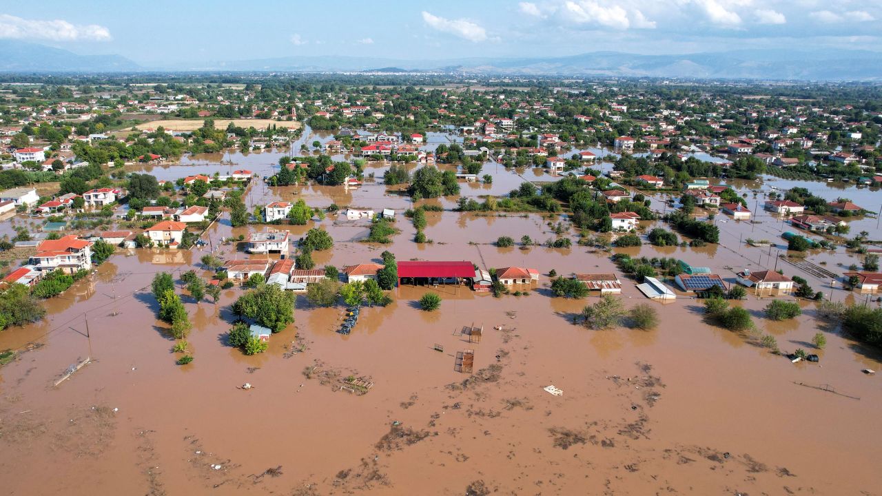 A flooded area is seen in the aftermath of Storm Daniel in Megala Kalyvia, Greece, on September 9, 2023.