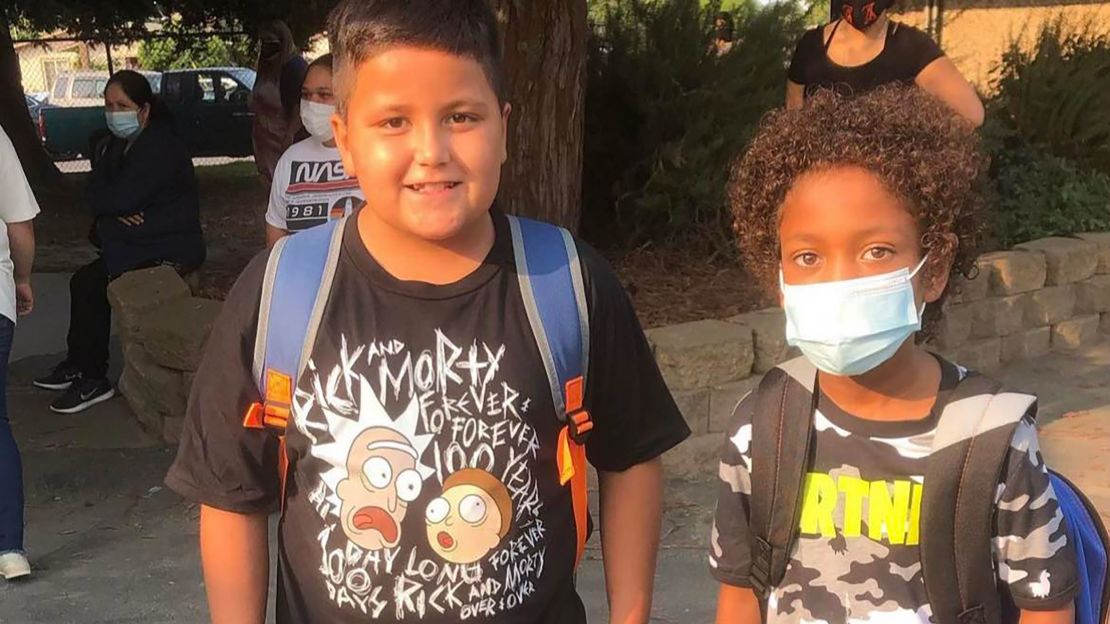 Frankie Rosiles, left, and Trevon Alfred, are seen here with their backpacks in an undated picture. Trevon says he thinks of his best friend every day.