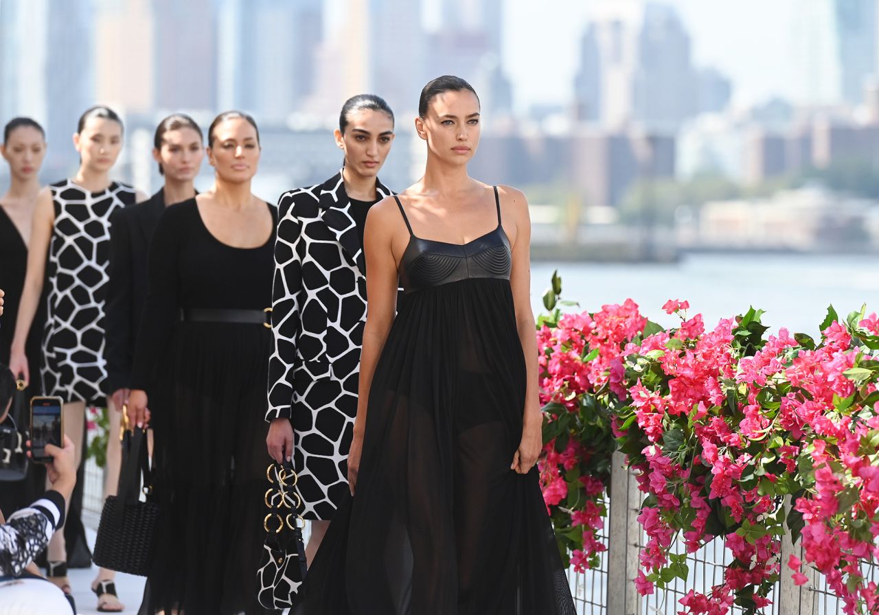 Irina Shayk on the runway at Michael Kors Spring 2024 Ready To Wear Runway Show at Domino Park on September 11, 2023 in Brooklyn, New York. (Photo by Gilbert Flores/WWD via Getty Images)