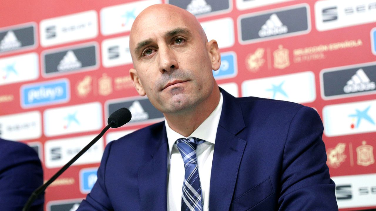 Mandatory Credit: Photo by RODRIGO JIMENEZ/EPA-EFE/Shutterstock (10479542b)Luis Rubiales, president of the Spanish Royal Soccer Federation (RFEF), attends a press conference at Las Rozas Soccer City in Madrid, Spain, 19 November 2019. Rubiales announced the dismissal of Robert Moreno as Spanish national soccer team head coach and the return of Luis Enrique.Spain's head coach Robert Moreno replaced by Luis Enrique, Madrid - 19 Nov 2019