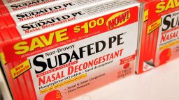 In this 2006 photo, Sudafed PE nasal decongestant is displayed on a shelf at a Walgreens store in Chicago, Illinois.