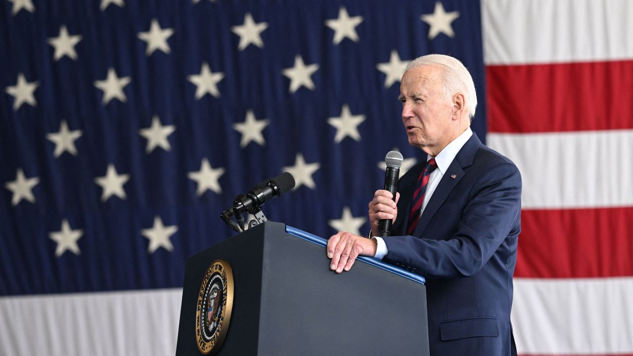 President Joe Biden delivers remarks to service members, first responders, and their families on the 22nd anniversary of the September 11, 2001, terrorist attacks, at Joint Base Elmendorf-Richardson in Anchorage, Alaska, on September 11.