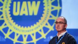 UAW President Shawn Fain chairs the 2023 Special Elections Collective Bargaining Convention in Detroit, Michigan, on March 27, 2023.