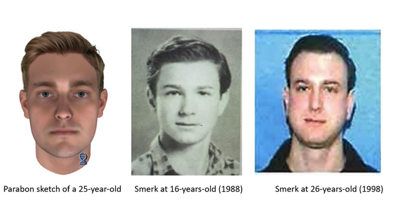 Pictures of Smerk from 1988 and 1998 were compared to a digital composite image of the suspect created by Parabon NanoLabs. 