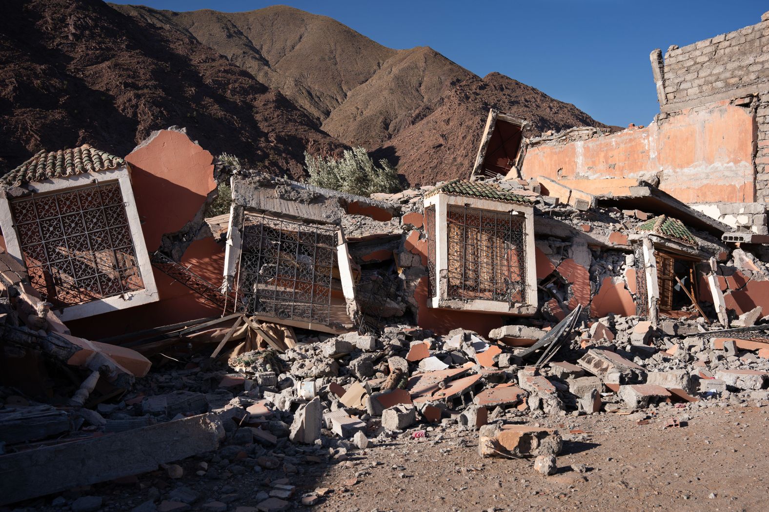 A destroyed house in Idni, Morocco, on Monday.