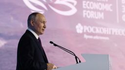 In this pool photograph distributed by Sputnik agency Russia's President Vladimir Putin addresses the audience during the Eastern Economic Forum in Vladivostok on September 12, 2023. (Photo by Mikhail METZEL / POOL / AFP) (Photo by MIKHAIL METZEL/POOL/AFP via Getty Images)