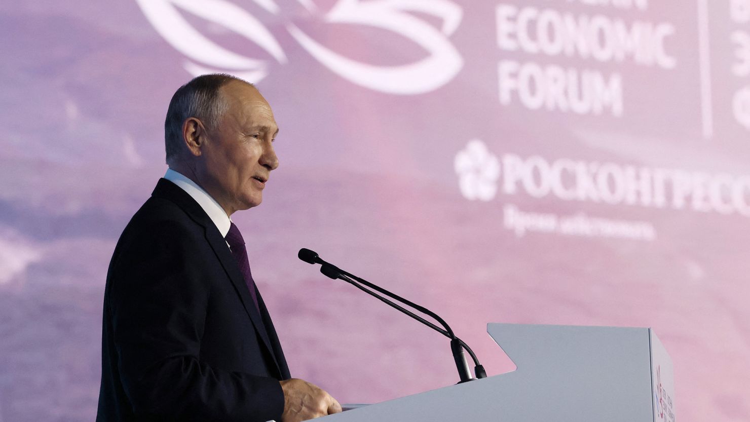 Russia's President Vladimir Putin speaks at the Eastern Economic Forum in Vladivostok on September 12.