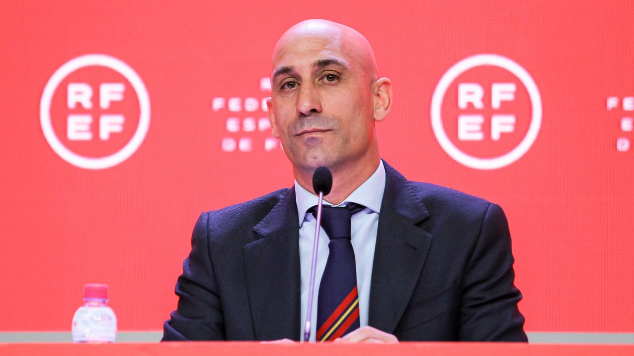 Mandatory Credit: Photo by Irina R Hipolito/Shutterstock (12901665a)Luis Rubiales, President of RFEF (Real Spanish Soccer Federation) and Andreu Camps i Povill, General Secretary of RFEF (Real Spanish Soccer Federation) during press conference at Ciudad del Futbol on April 20, 2022 in Las Rozas, Madrid, Spain.Luis Rubiales Press Conference, Las Rozas, Madrid, Spain - 20 Apr 2022