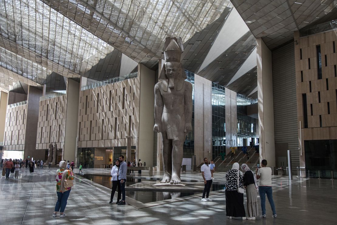 GIZA, EGYPT-APRIL 22: Ancient Egyptian Pharaoh Ramesses II, at its permanent display spot in the newly-built Grand Egyptian Museum (GEM) on April 22, 2023 in Giza, Egypt. The main hall of the Grand Egyptian Museum has been open for limited tours. (Photo by Fadel Dawod/Getty Images)