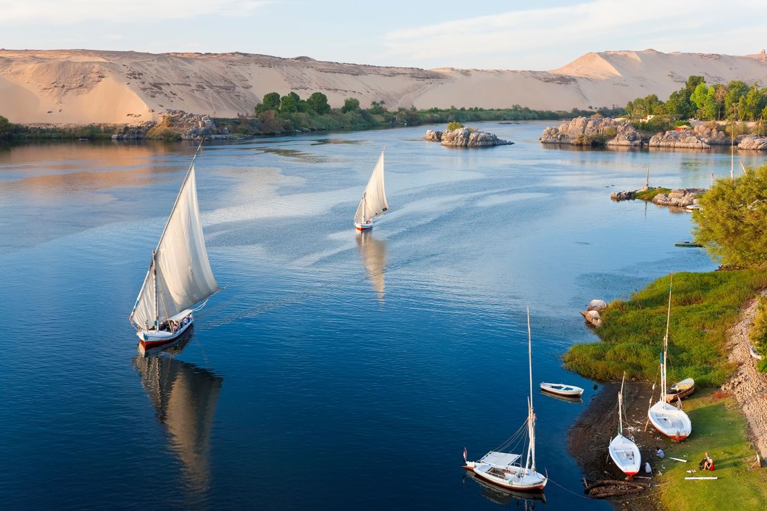Felucca sailboats on River Nile, Aswan, Egypt, Africa