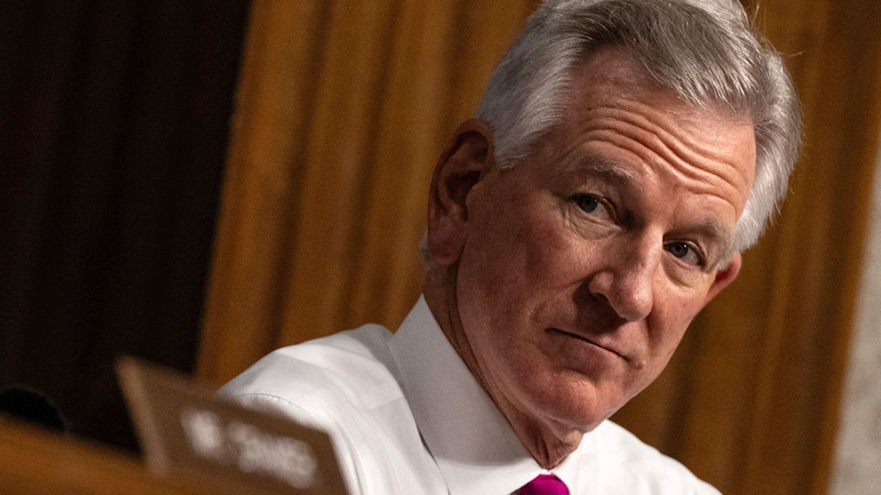 US Senator Tommy Tuberville looks on during a Senate Armed Services Committee hearing on Capitol Hill in Washington, DC, on September 12, 2023.