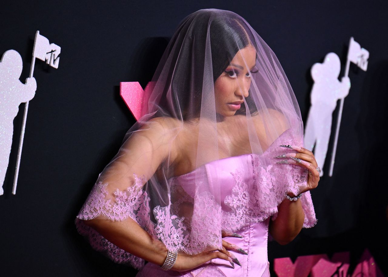 Nicki Minaj went for bridal Barbiecore in a pink gown by Dolce & Gabbana.