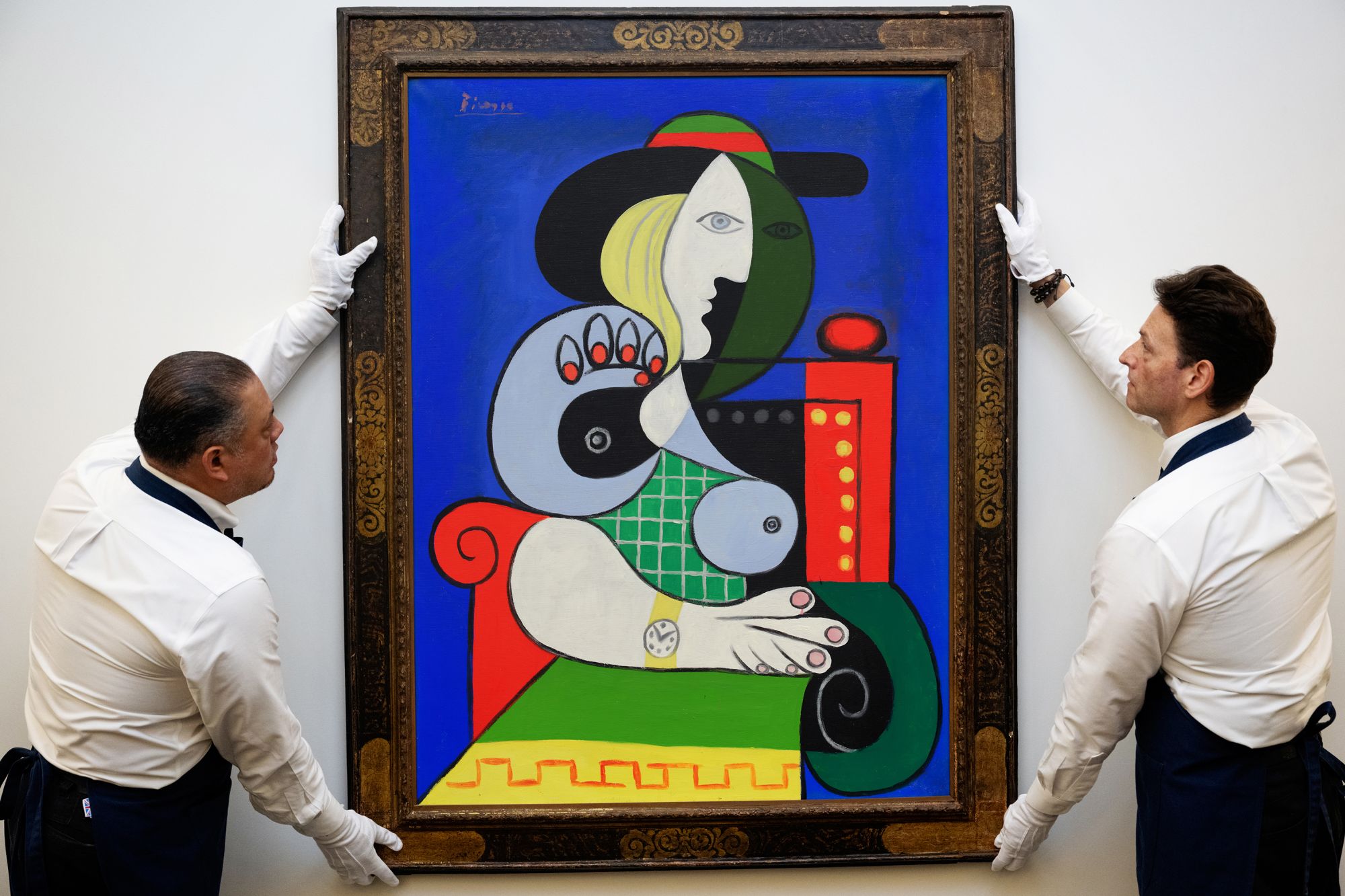 Pablo Picasso's “Femme à la montre” on display at Sotheby's ahead of the sale.