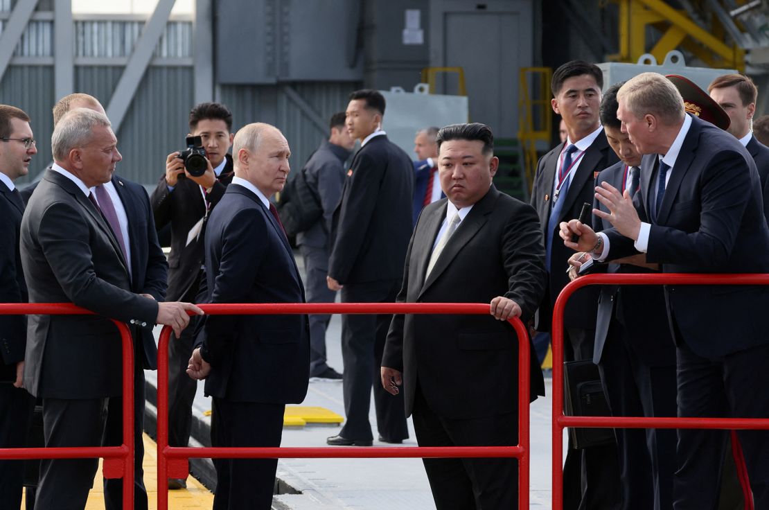 Kim Jong Un and Vladimir Putin inspect the launch complex inside the Vostochny Cosmodrome.