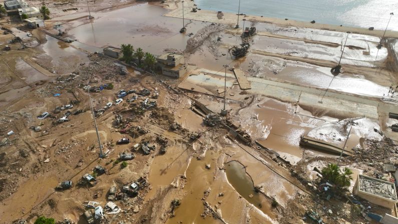 An aerial view of Derna on September 12.