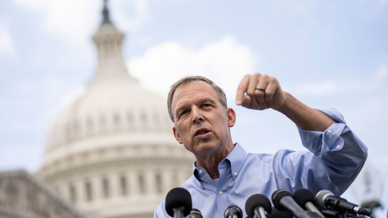 Rep. Scott Perry speaks during a news conference with members of the House Freedom Caucus outside the Capitol on September 12 in Washington, DC.