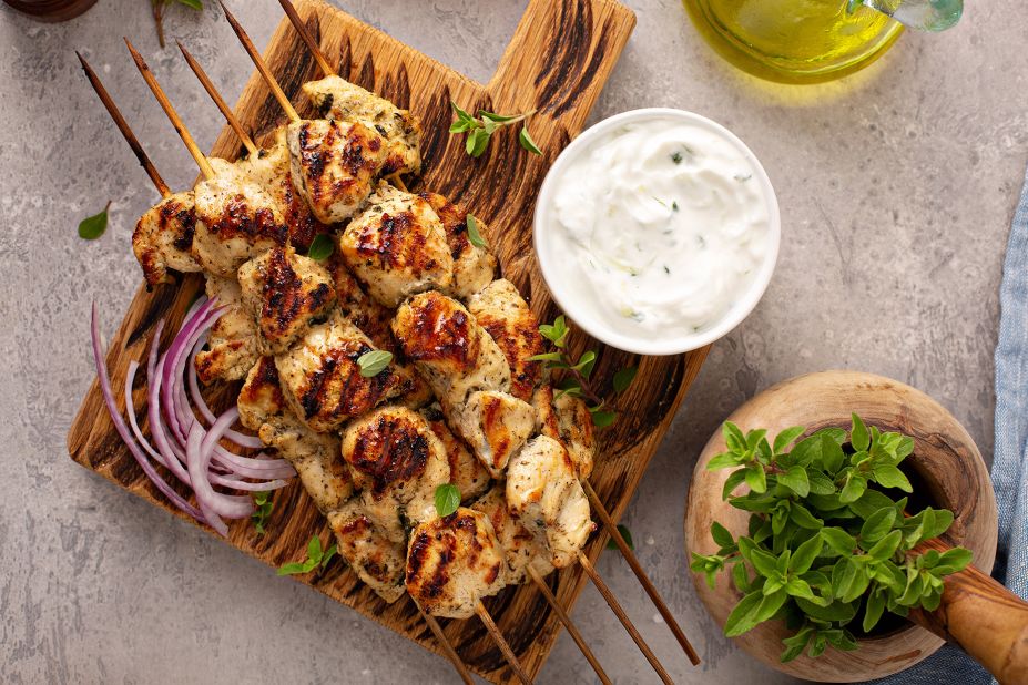 <strong>Souvlaki (Σουβλακι): </strong>This popular fast food dish found throughout the Balkans and the Middle East is made from small pieces of meat grilled on a skewer.