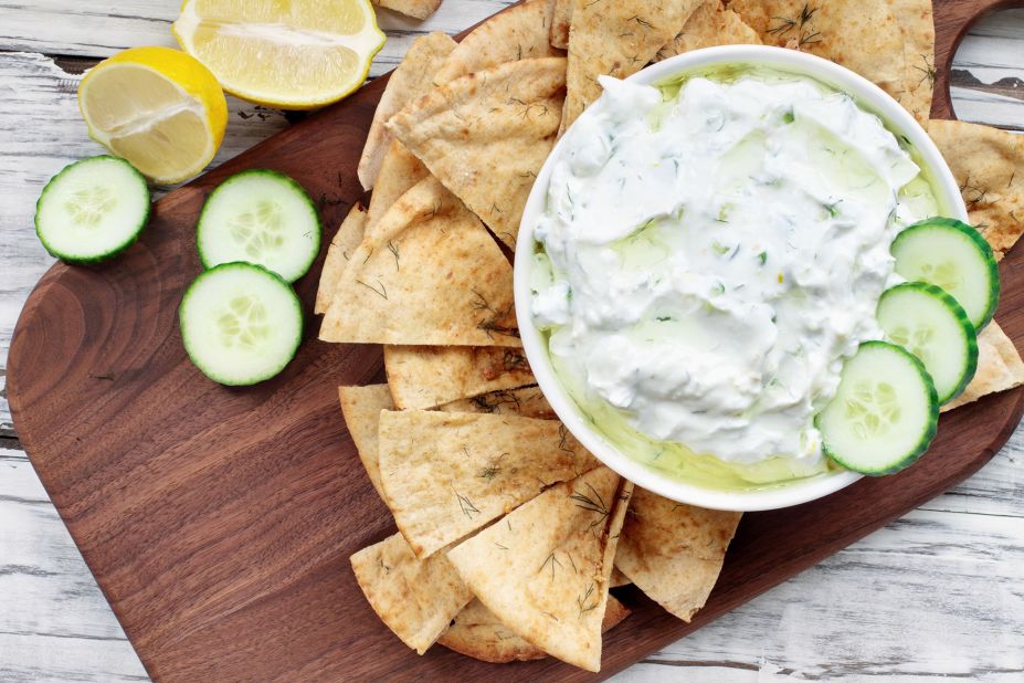 <strong>Tzatziki (Τζατζίκι): </strong>This sauce or dip is a refreshing mixture of cool yoghurt, crunchy cucumber, garlic, olive oil and mint.