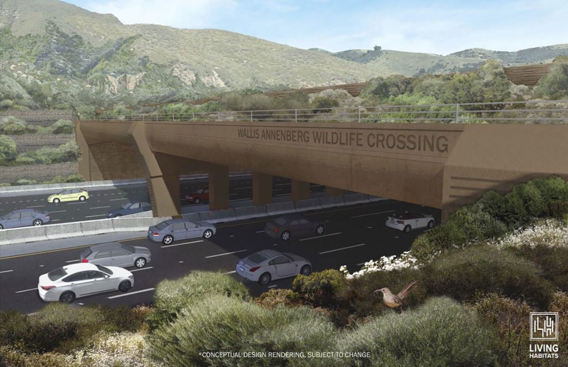 A rendering of the completed Wallis Annenberg Wildlife Overpass