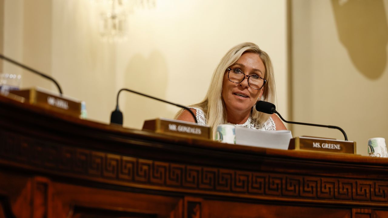 Rep. Marjorie Taylor Greene of Georgia speaks during a subcommittee hearing on Capitol Hill on July 18, 2023 in Washington, DC.