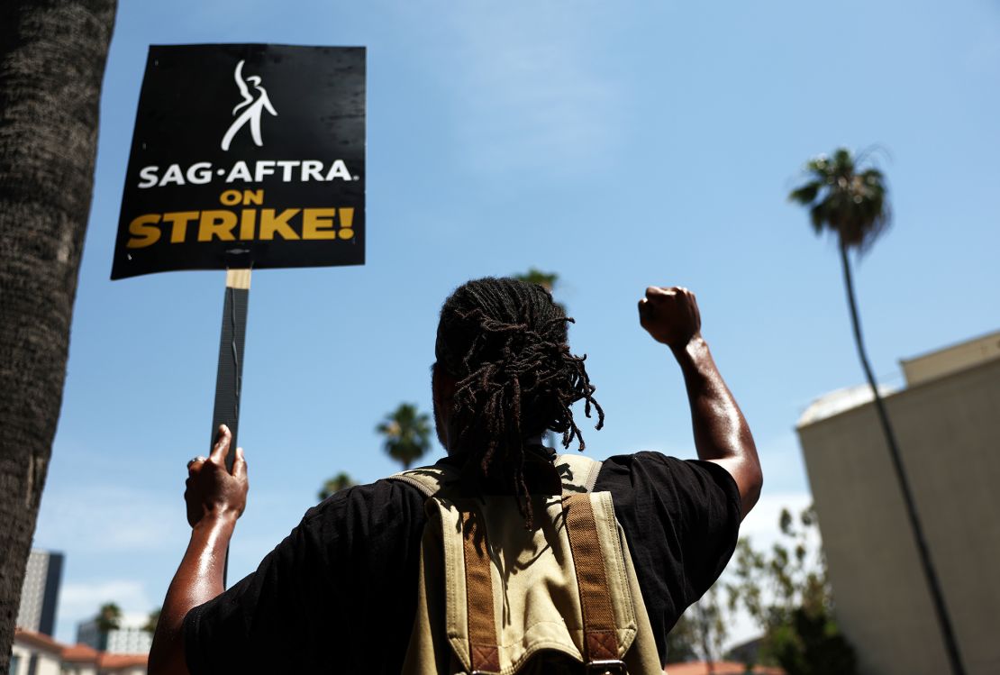 Striking SAG-AFTRA member James Mathis III on the pickett line.