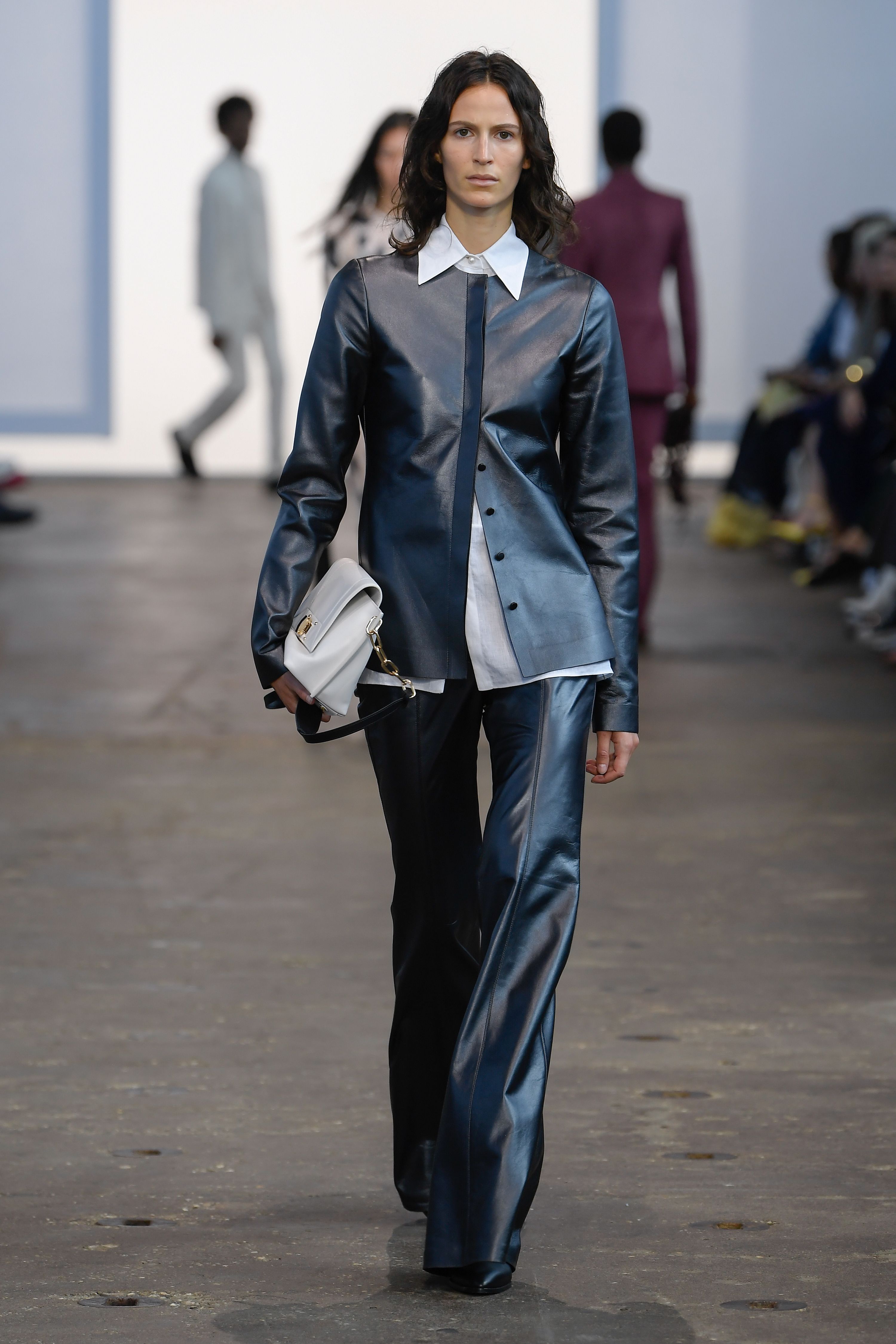 Model on the runway at Gabriela Hearst Spring 2024 Ready To Wear Runway Show at the Agger Fish Building on September 12, 2023 in Brooklyn, New York. (Photo by Giovanni Giannoni/WWD via Getty Images)