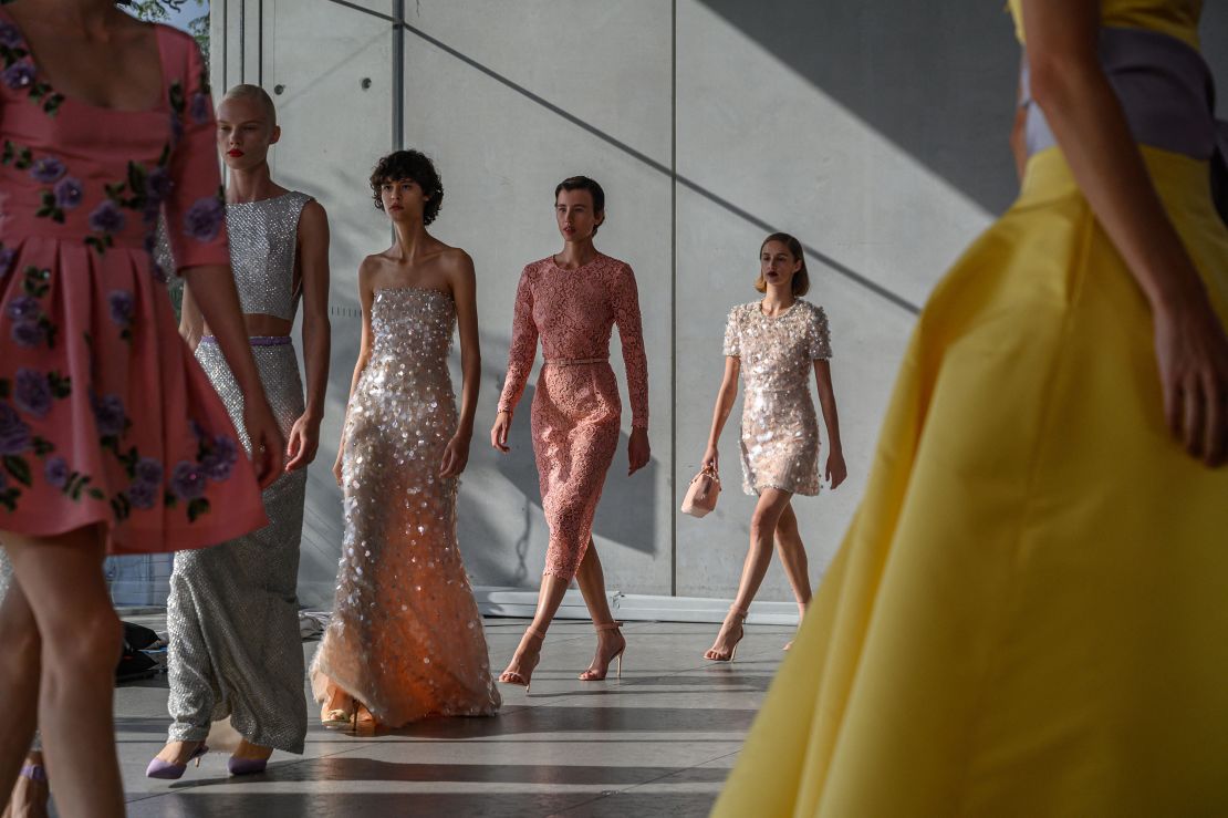 Models walk the runway during the Carolina Herrera show at New York Fashion Week in New York City on September 12, 2023. (Photo by Ed JONES / AFP) (Photo by ED JONES/AFP via Getty Images)