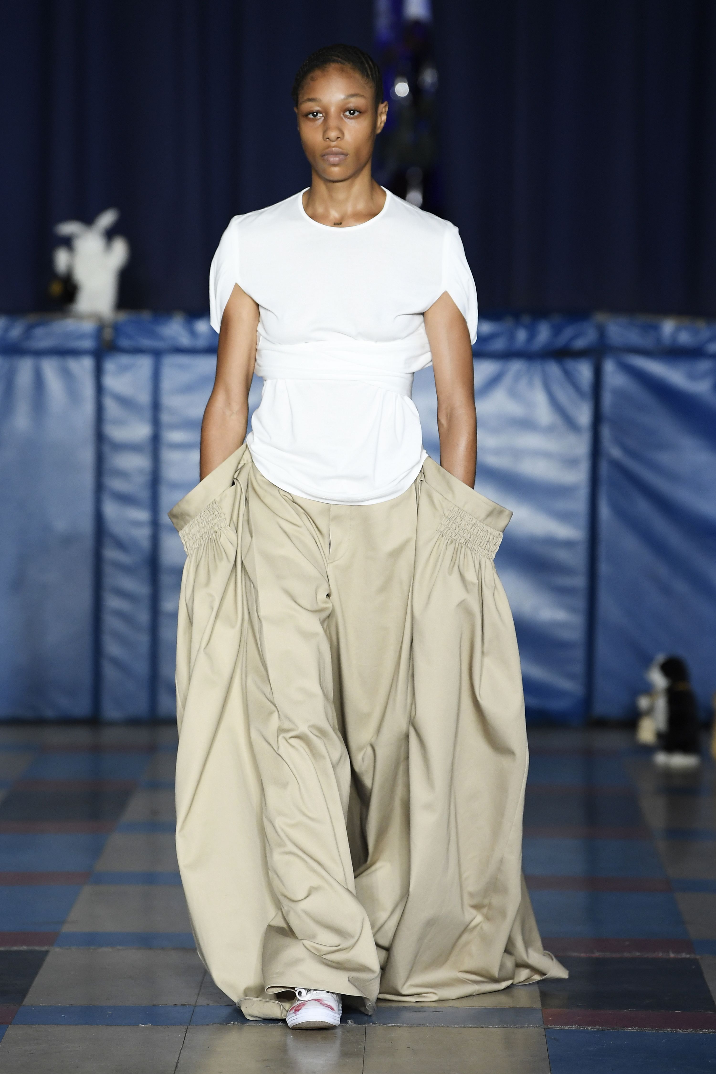 Model on the runway at the Puppets and Puppets Spring 2024 Ready To Wear Fashion Show on September 13, 2023 in New York, New York. (Photo by Giovanni Giannoni/WWD via Getty Images)