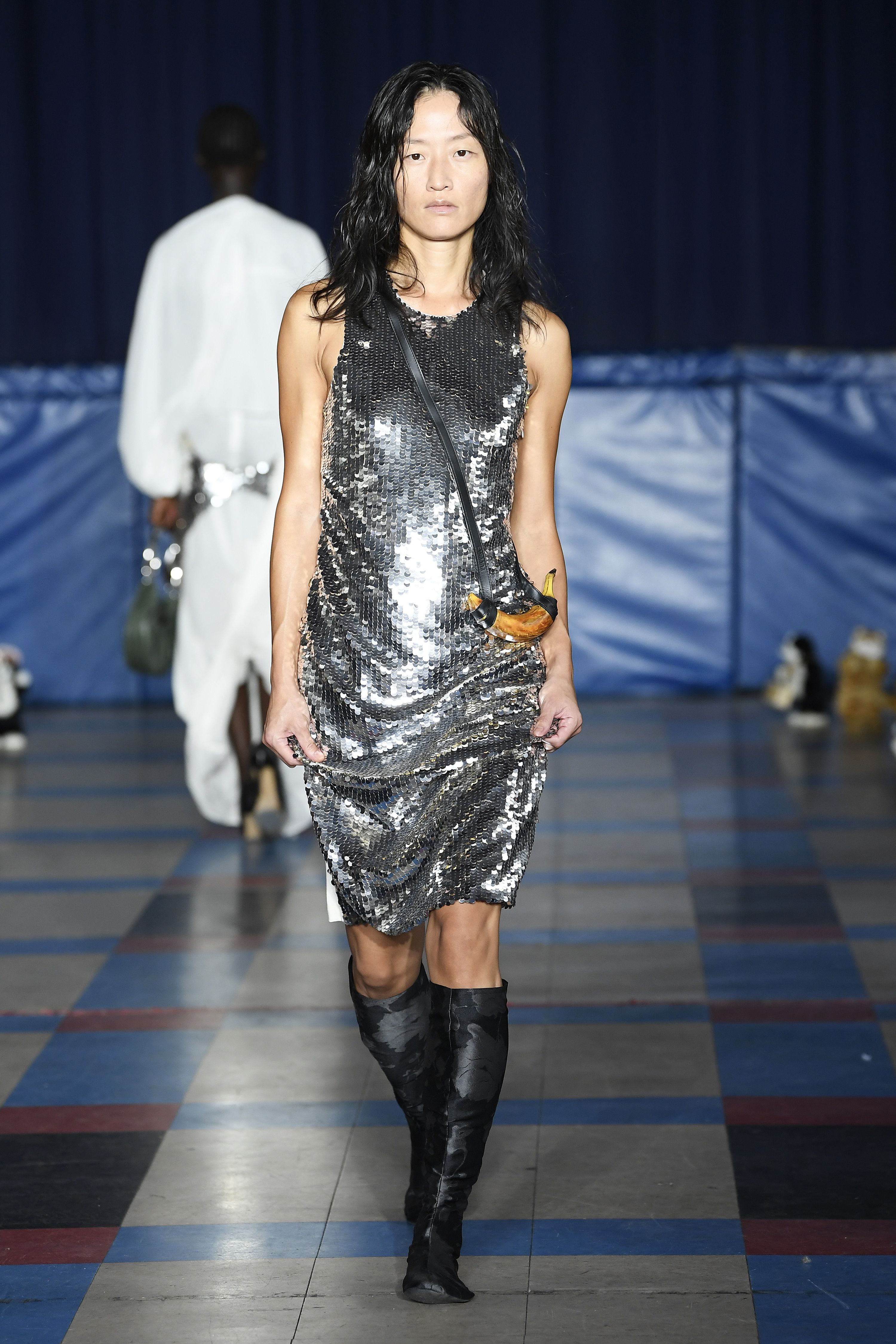 Model on the runway at the Puppets and Puppets Spring 2024 Ready To Wear Fashion Show on September 13, 2023 in New York, New York. (Photo by Giovanni Giannoni/WWD via Getty Images)