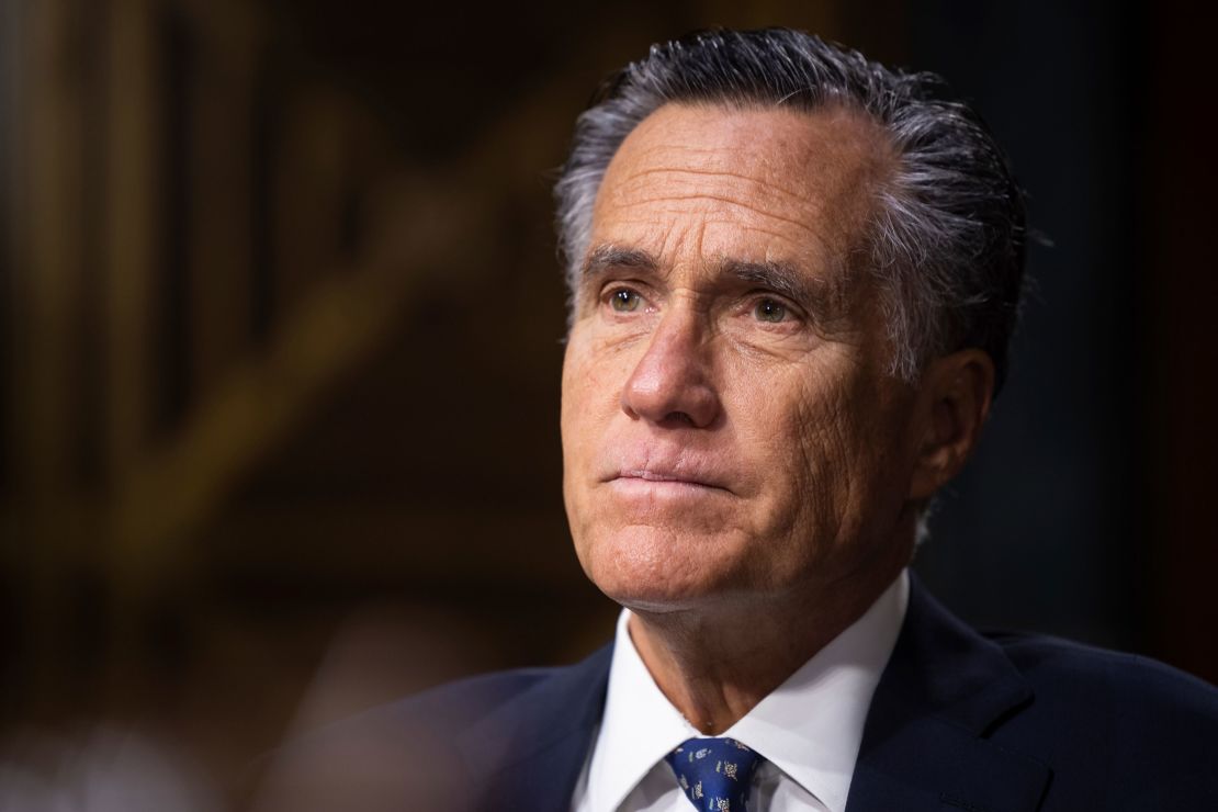 Sen. Mitt Romney (R-Utah) looks on during a Senate Budget Commitee hearing on Capitol Hill Feb. 15, 2023. (Francis Chung/POLITICO via AP Images)