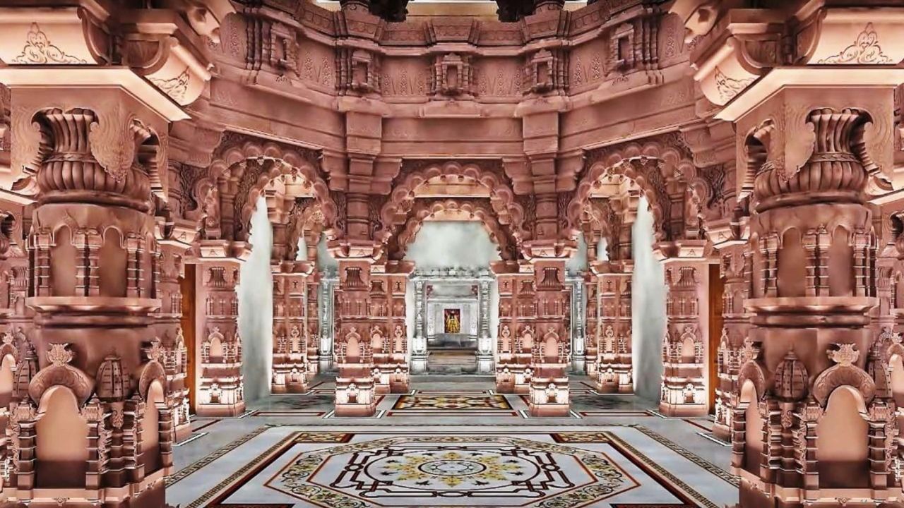 Una impresión artística del interior del templo proporcionada a CNN por el comité del templo el 14 de septiembre de 2023.