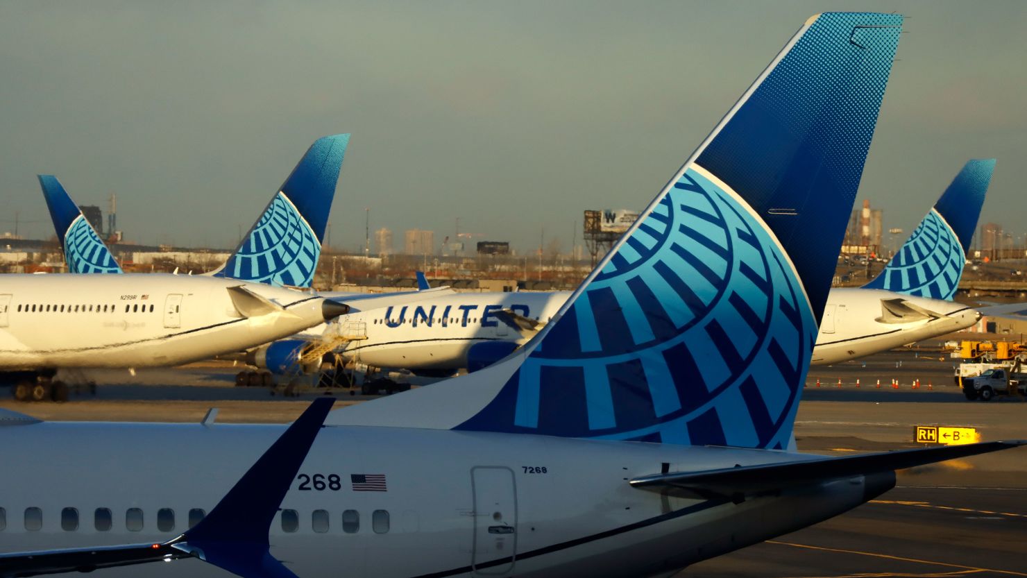 United Airlines airplanes parked at gates at Terminal C at Newark Liberty Airport. 