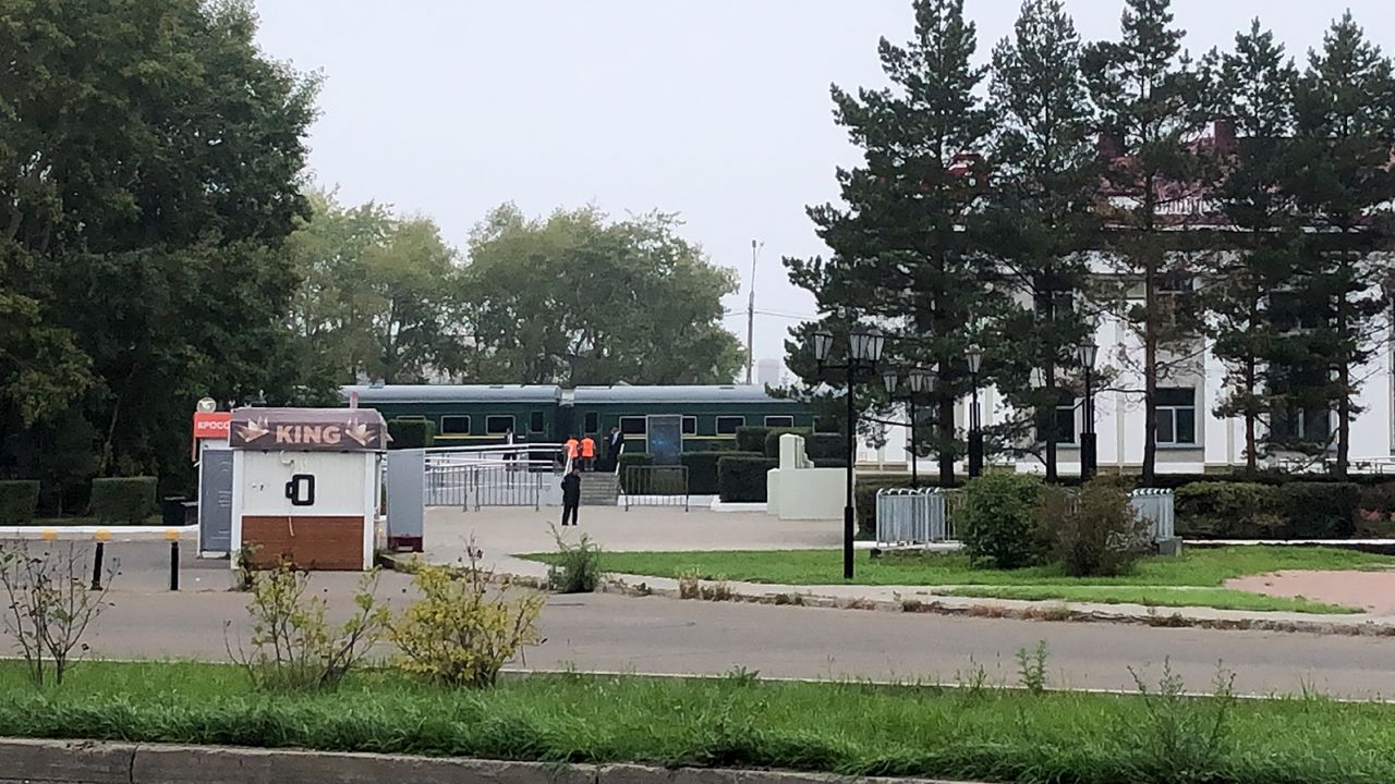 The private train of North Korea's leader Kim Jong Un is seen at the railway station in Komsomolsk-on-Amur in the Russian Far East on September 15.