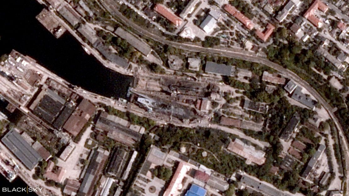 A satellite image shows Sevastopol after a Ukrainian missile attack in Crimea on September 13, 2023.
