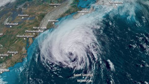 A satellite image of Hurricane Lee in the Atlantic around Noon on Friday.