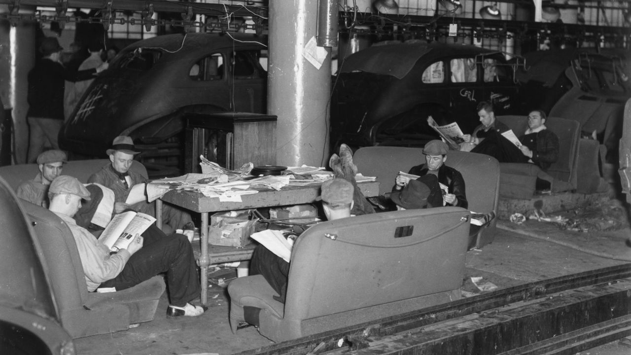 A GM plant in Flint, Michigan on January 1, 1937. The 44-day strike birthed the United Auto Workers union.