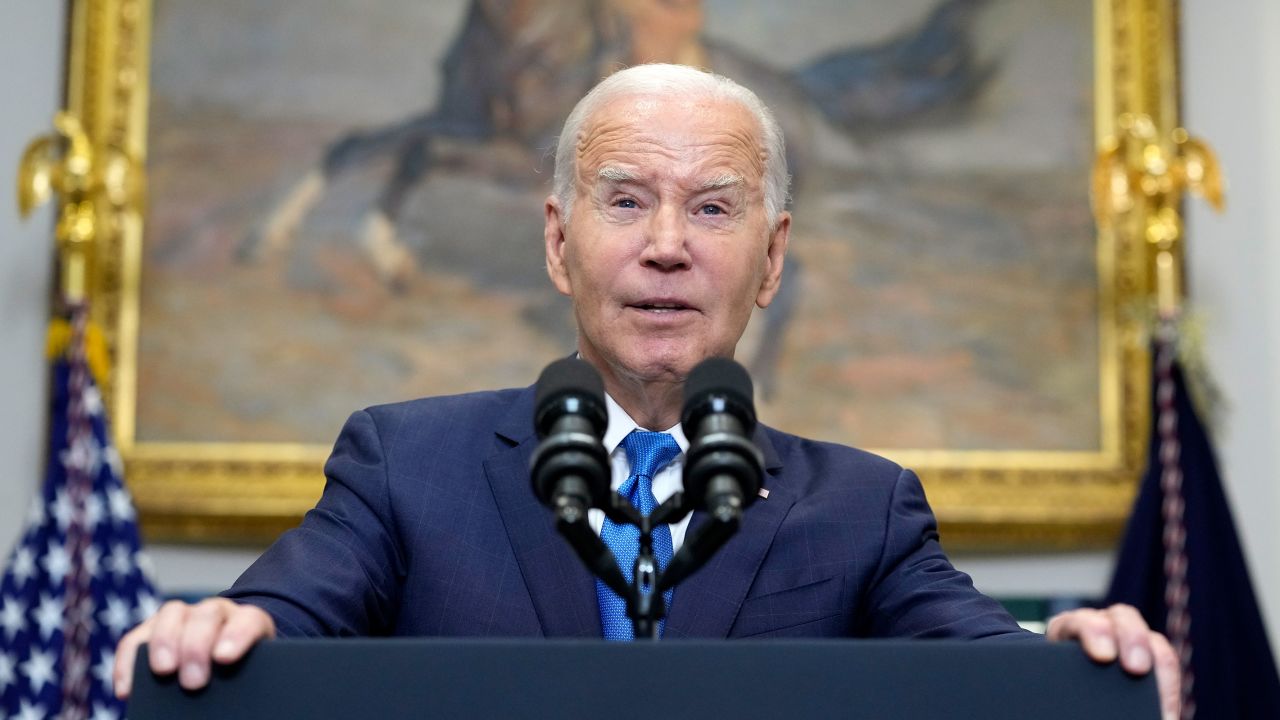President Joe Biden speaks about the auto workers strike from the Roosevelt Room of the White House in Washington, DC, on Friday, September 15.