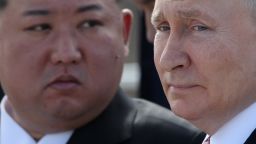 Russian President Vladimir Putin and North Korean leader Kim Jong Un during their meeting in Russia in Tsiolkovsky, Russia on September 13, 2023. 