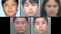 These five people have been arrested in connection with the death of a South Korean national in Duluth, Georgia. On the top row, from left, are suspects Eric Hyun, Gawon Lee and Hyunji Lee. On the bottom row are Joonho Lee, left, and Joonhyun Lee. A sixth s