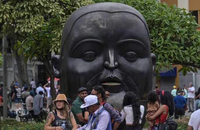 A Botero sculpture in Plaza Botero in Medellin, Colombia pictured on April 15, 2022.