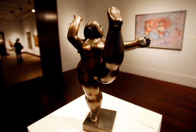 Botero's bronze sculpture "Dancer" is seen during a press preview for a Christie's auction in New York on  May 26, 2009. The piece sold for $362,500.
