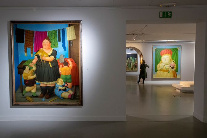 Botero paintings on display during a 2021 exhibition of his work in Mons, France.