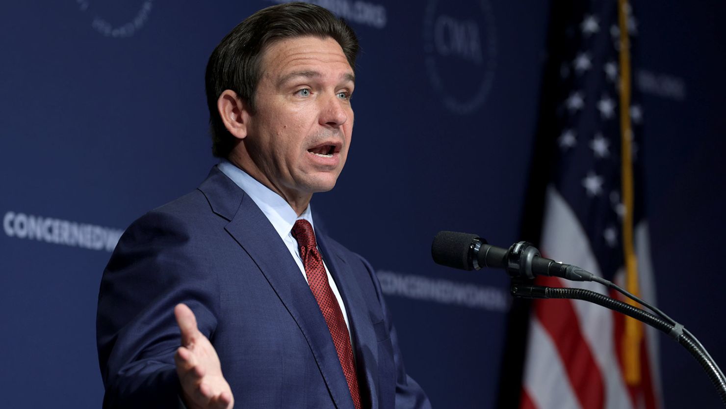 Republican U.S. presidential candidate and Florida Gov. Ron DeSantis addresses the Concerned Women for America Legislative Action Committee (CWALAC) on September 15, 2023 in Washington, DC.