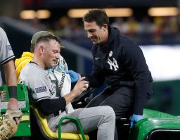 New York Yankees relief pitcher Anthony Misiewicz was carted off the field after the incident. 