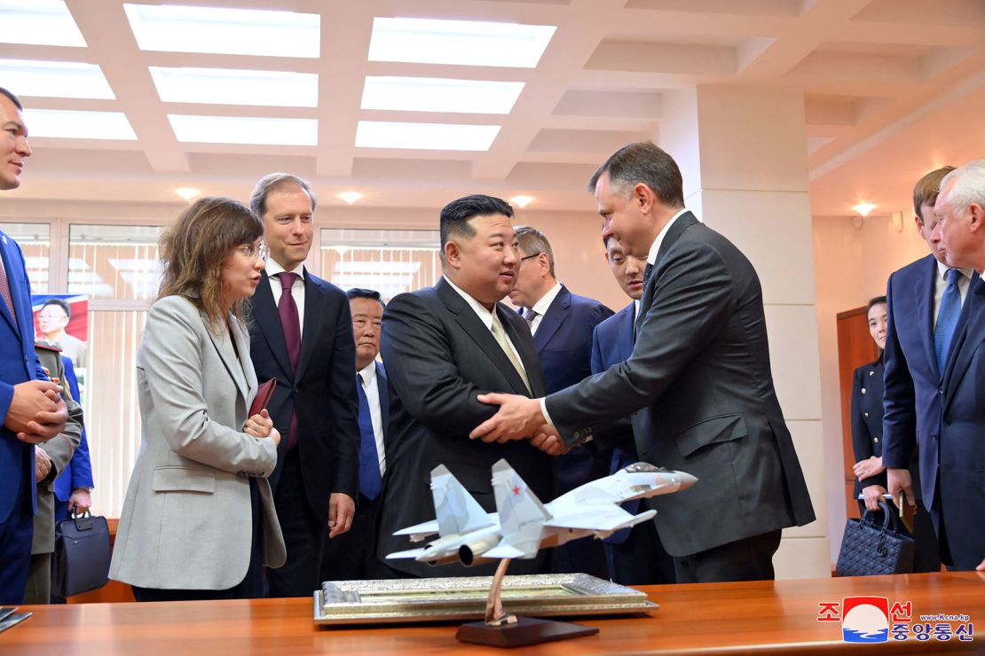 North Korean leader Kim Jong Un visits an aircraft manufacturing plant in the city of Komsomolsk-on-Amur in Russia on September 15, 2023. 