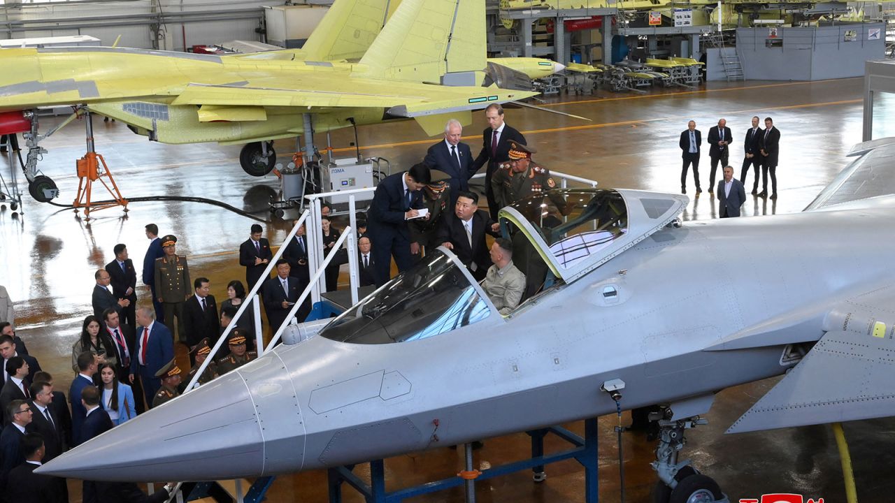 North Korean leader Kim Jong Un visits an aircraft manufacturing plant in the city of Komsomolsk-on-Amur in Russia on September 15, 2023.